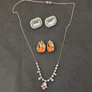 VINTAGE 925 Sterling Necklace Crystals  Coral Gold Earrings 5 Pc lot